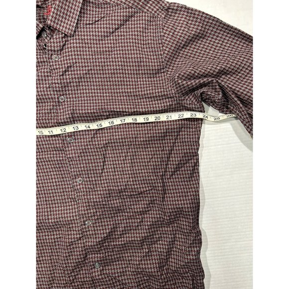Luchiano Visconti Burgundy Houndstooth Long‎ Sleeve Button Down Mens Large - Picture 3 of 8